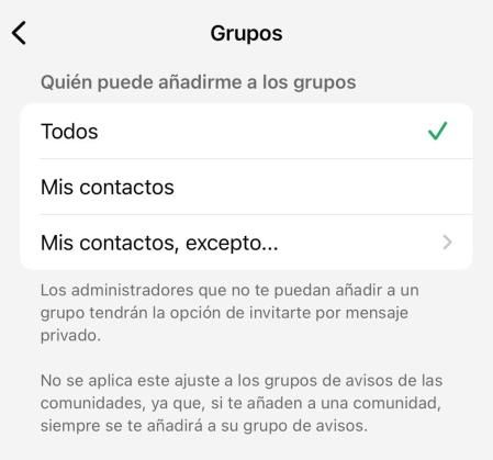 ¿Cómo se configura el WhatsApp para que no te puedan meter en un grupo desconocido?