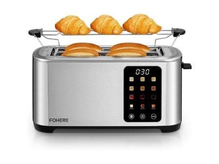 Tostadora, 2 Ranuras largas y anchas, 9 Niveles de dorado Posiciones Tostado, con Control de Pantalla Táctil Soporte para Panecillos y Bandeja Recogemigas,Cancelación/Descongelación/Recalentamiento