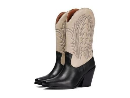 GIOSEPPO Bota Tipo Cowboy en Piel Negro con Detalle de Bordado para Mujer herlev