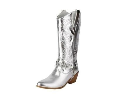 HQINGAXU Mujer Botas Altas De Punta Fina Botas Cowboy Western De Poner Botas Bordadas Media Pantorrilla Retro De Pantorrilla Ancha Botas De Vaquera De Tacón Bajo Cuero Noche