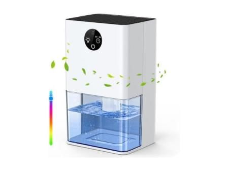 Deshumidificador 1800ML, Deshumidificadores de Humedad Silencioso Eléctrico Bajo Consumo 22.5W, Temporizador 4/8H, Apagado y Descongelación Automático, Luz Ambiental para Dormitorio, Armario, Baño