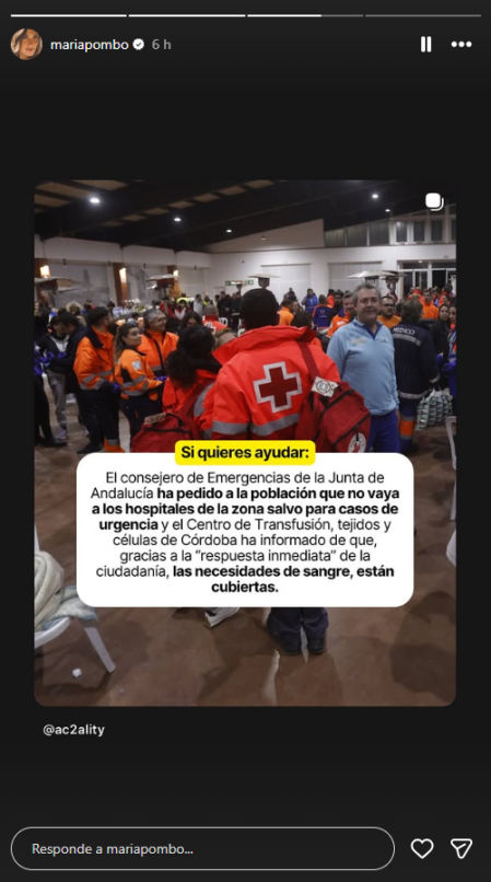 María Pombo en sus historias de Instagram