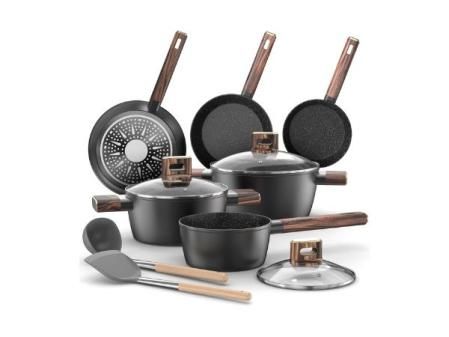 Batería de Cocina - 11Piezas Juego de Ollas y Sartenes Aluminio Antiadherente, Sartene de 20cm y 28cm, Wok de 24cm, Cacerola de 16/20/24 cm con Tapas, para Todas las Cocinas, Inducción Topbooc