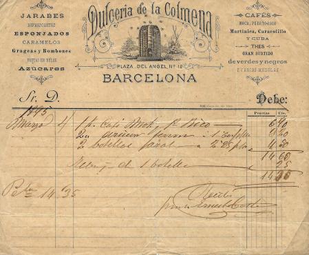 Factura de La Colmena de1895