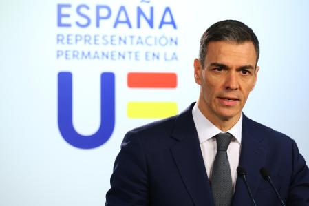 Pedro Sánchez, en la madrugada de este viernes al término de la reunión del Consejo Europeo celebrada en Bruselas 