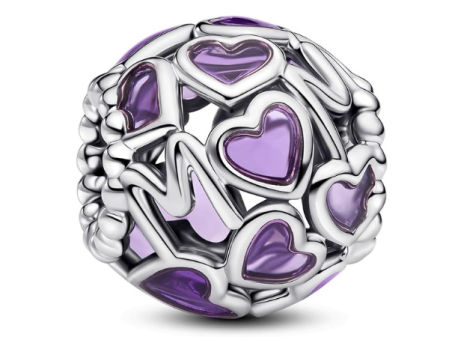Charm de Pandora en plata con corazones morados y detalle calado