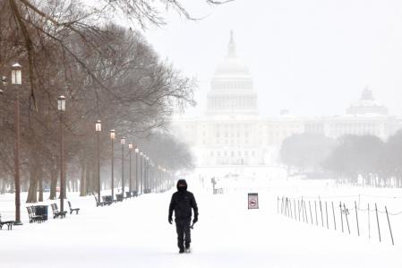 El National Mall, nevado, en Washington 