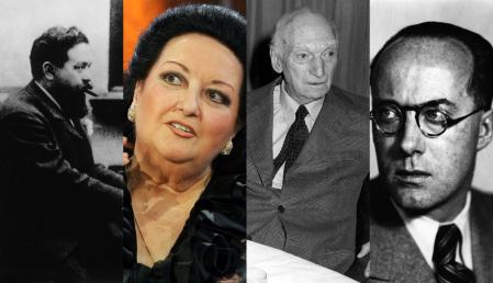De izquierda a derecha, Isaac Albéniz, Montserrat Caballé, Frederic Mompou y Robert Gerhard