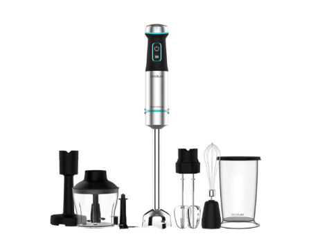 Batidora de mano Cecotec Power TitanBlack con accesorios, varillas, picadora y vaso medidor.