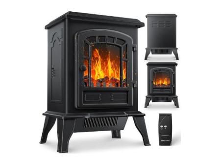 KESSER® Estufa eléctrica con Ventilador de 2000W Calentador eléctrico Estufa LED Efecto Llama, bajo Ruido, Ajustable, Negro