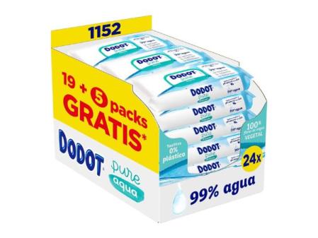 Dodot Toallitas Pure Aqua Para Bebé,1152 Toallitas (24 Packs de 48 Unidades),Ayuda A Restaurar El PH Natural De La Piel, 99% Agua, Sin plástico