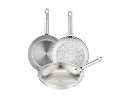 Tefal Duetto On - Juego de Sartenes de 20/24/28 cm, Acero inoxidable, Cocción rápida y uniforme, Apto inducción, Mango ergonómico, 10 años de garantía, Resultados crujientes