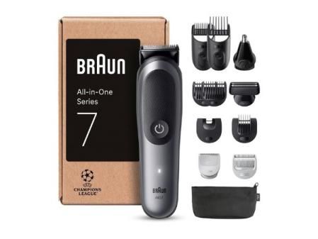 Braun Recortadora Todo En Uno Series 7 AIO7545, Kit De Styling 12en1 Para Barba, Pelo, Orejas, Nariz y Cuerpo, 14 Longitudes, 120 Min De Autonomía, Gris, El embalaje puede variar