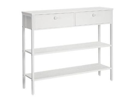 HOOBRO EWW32XG01 - Mesa consola con cajón y 2 estantes de almacenamiento, mesa de sofá con estructura de metal resistente, 100 x 24 x 80 cm, para entrada, pasillo, salón, color blanco