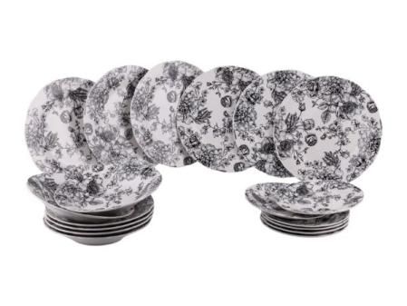 Vajilla de 18 piezas de porcelana, 6 plazas, decoración floral, Madame Black