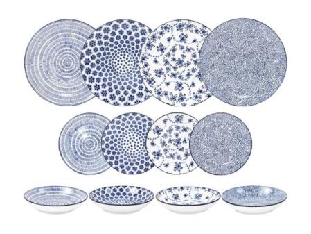 IBILI - Vajilla de 12 Piezas Armonia Azul, Platos de Porcelana para 4 personas