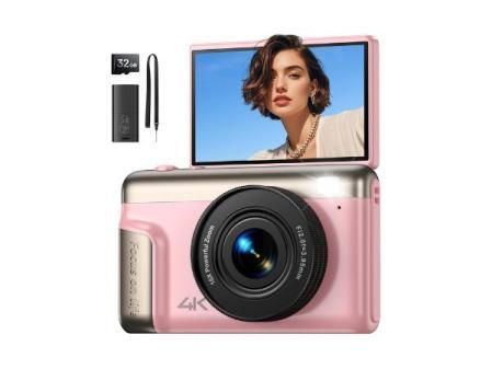 Camara de Fotos Digital 4K Compacta: 64MP Cámara Digital con Pantalla Abatible Flip180° De 3