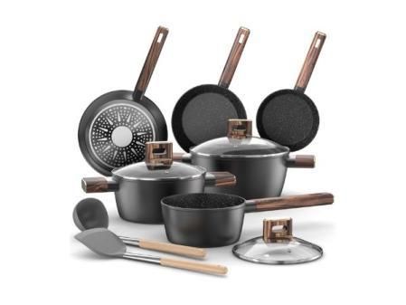 Batería de Cocina - 11Piezas Juego de Ollas y Sartenes Aluminio Antiadherente, Sartene de 20cm y 28cm, Wok de 24cm, Cacerola de 16/20/24 cm con Tapas, para Todas las Cocinas, Inducción Topbooc