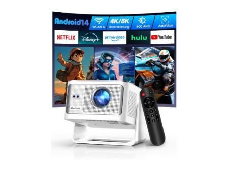 Alwtniet Proyector Portatil 4K 8K, Native Full HD 1080P Mini Projetor Android 14, WiFi 6 Bluetooth 5.4, Autoenfoque 6D Auto Keystone 180° Rotación para Cine Móvil en Casa Smart TV Tiro Ultra Corto