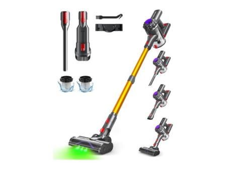 Aspiradora sin Cable,35kPa Aspirador de Mano,6 en 1 Inalámbrica con 35minutos de autonomía y batería extraíble,Aspirador Escoba Ideal para Pelo de Mascota/Alfombra/Suelo Duro&Oro