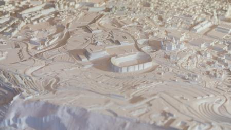 La maqueta 'Llano de Barcelona 2026-2035', en la antigua sede la Editorial Gustavo Gili, presentada en el marco de la Capital Mundial de la Arquitectura 2026. Autor: Isaac Carbonell