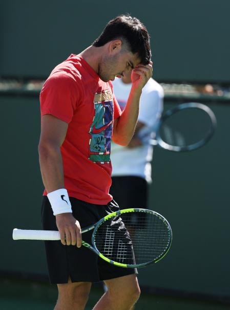 Carlos Alcaraz con su nuevo corte mullet en el torneo de Indian Wells