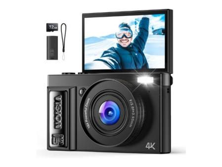 Camara de Fotos Digital 4K Profesional: Cámara Digital con Pantalla Abatible 180° - Camaras Compacta con 32GB Tarjeta - 16X Zoom Camara para Principiantes Niña Niños Chico - Negro YYZA9