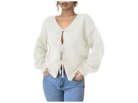 GORGLITTER Cárdigan de punto abierto para mujer, talla grande, con lazo frontal