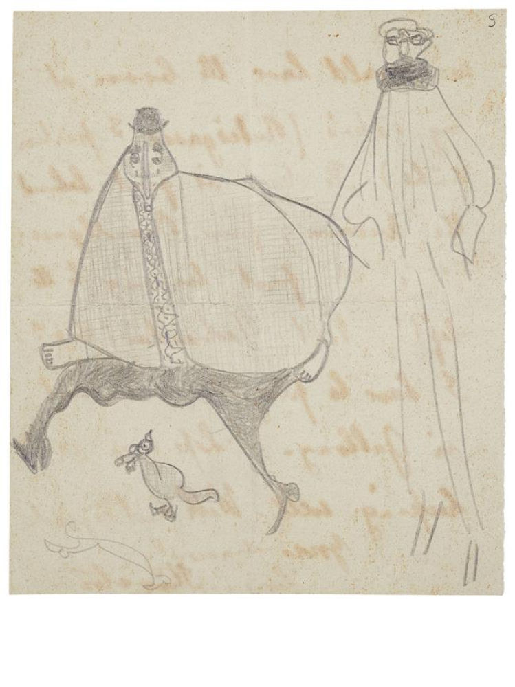 Dibujo inédito de Franz Kafka con un tono burlesco