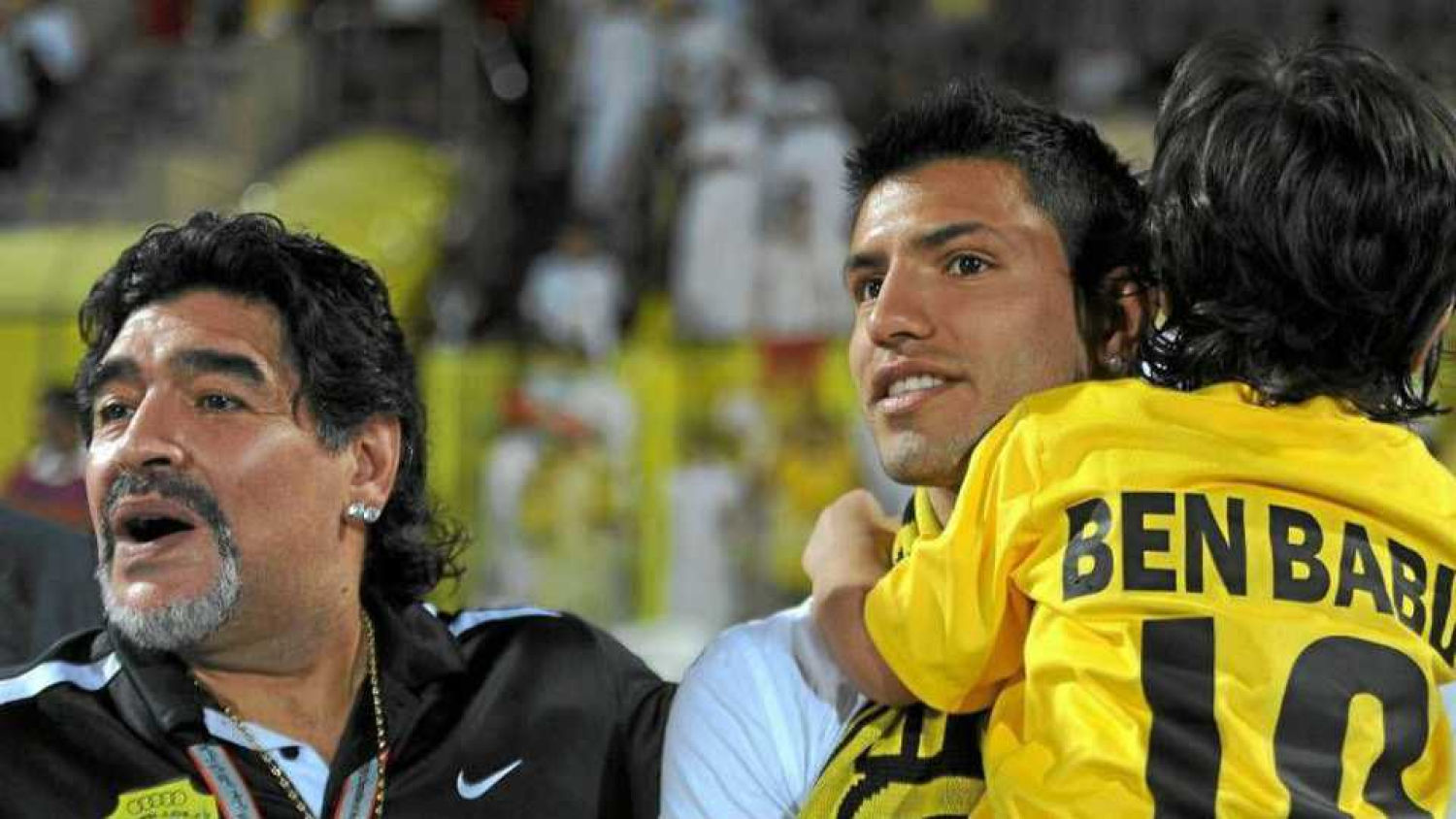 Agüero tuvo un hijo, Benjamín, y estuvo casado con la hija de Diego Armando Maradona