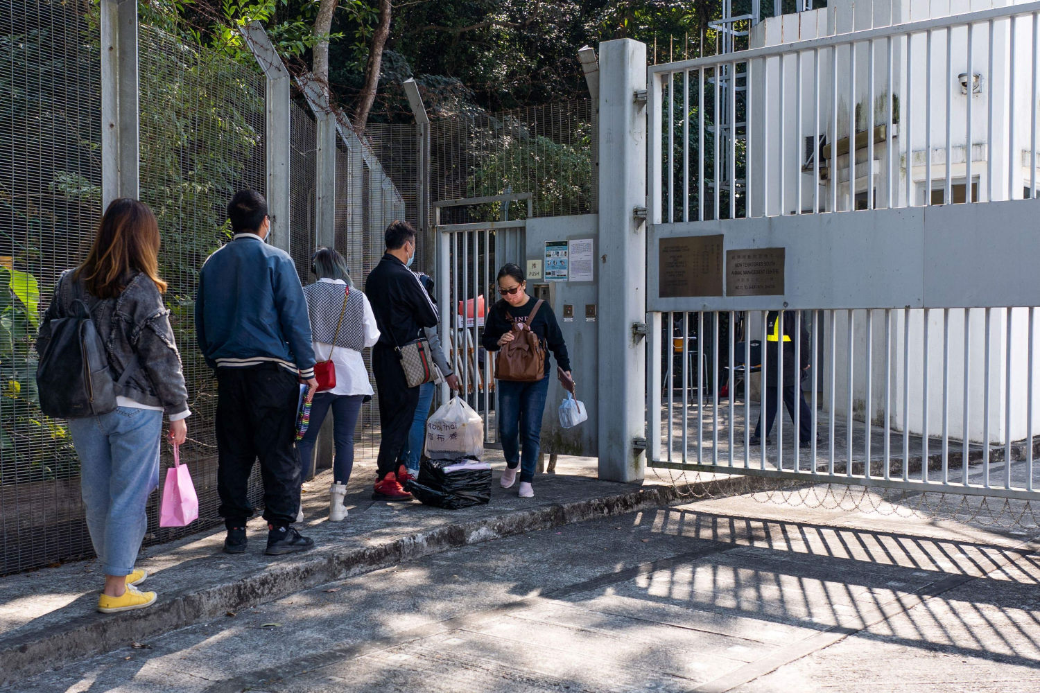 La gente hace cola para dejar a sus hámsteres en el Centro de Manejo de Animales del Sur de los Nuevos Territorios en el área de Shatin en Hong Kong el 19 de enero de 2022.