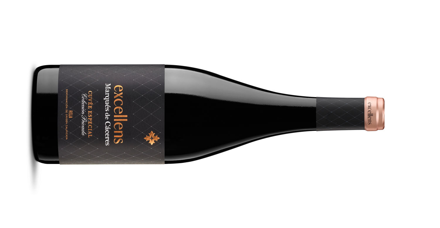 Excellens Cuvée Especial 2019. M. de Cáceres DOC LA RIOJA 10 euros: Marqués de Cáceres ha presentado este tinto crianza en botella borgoña que estrena un sutil rediseño de la etiqueta. Es una selección parcelaria de viñas viejas de tempranillo con más de 30 años, procedentes de la Rioja Alta. Fruta roja y toques especiados.