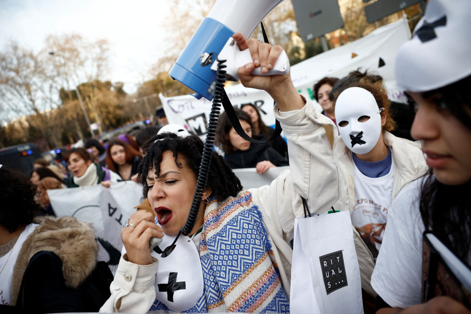 Supporters of the Madrid feminist movement take part in a protest to mark International Women's Day in Madrid, Spain, March 8, 2023. REUTERS/Juan Medina