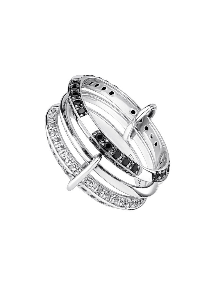 Anillo de plata triple con dtalle de espinelas negras Aristocrazy