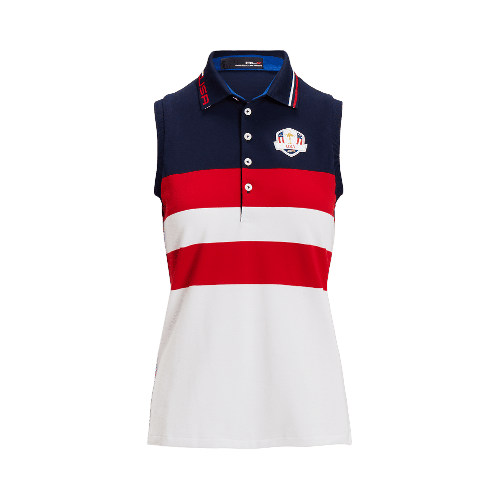 En los campos de golf, la etiqueta es tan importante como en una fi esta de gala. El polo es indispensable y las mujeres pueden lucirlo sin mangas, como el de la imagen. Un modelo clásico y fresco de la nueva colección de la firma americana