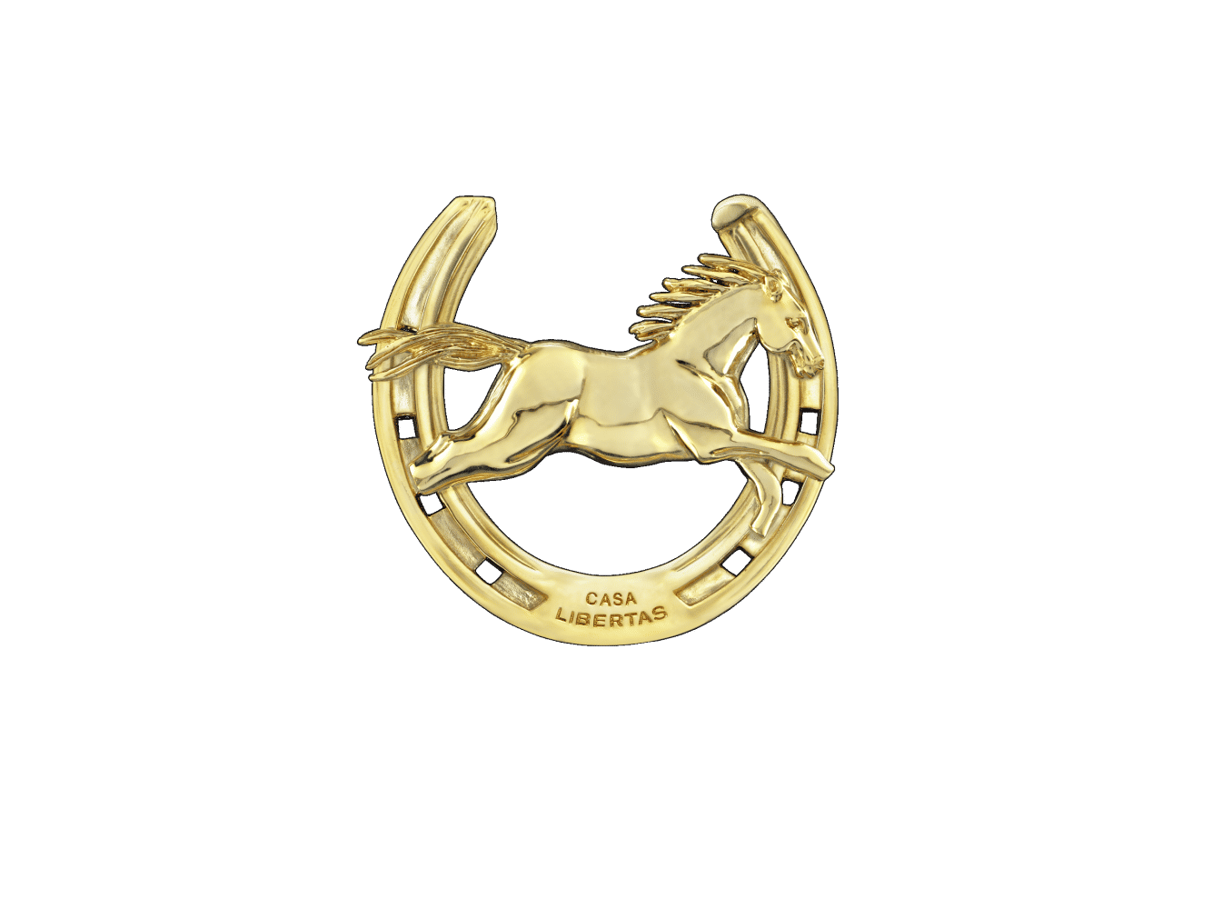 Casa Libertas presenta una pieza exclusiva llamada ArtBuckle. Hecha con la técnica de fundición a la cera perdida en plata de ley 925 con baño de rodio, esta hebilla en forma de caballo es la pieza perfecta para transmitir de generación en generación