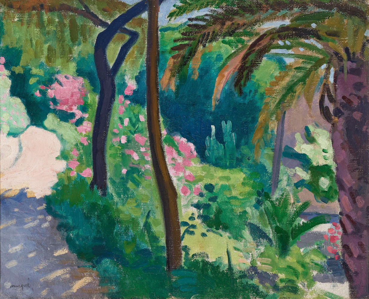 Albert Marquet, pintor de paisajes grises,  (Burdeos 1875-1947 Paris) sorprende con su paleta de colores en este 'Le Jardin à l'Estaque', de 1918, óleo sobre tabla en la galería N¨th Kunsthandel de Ansbach