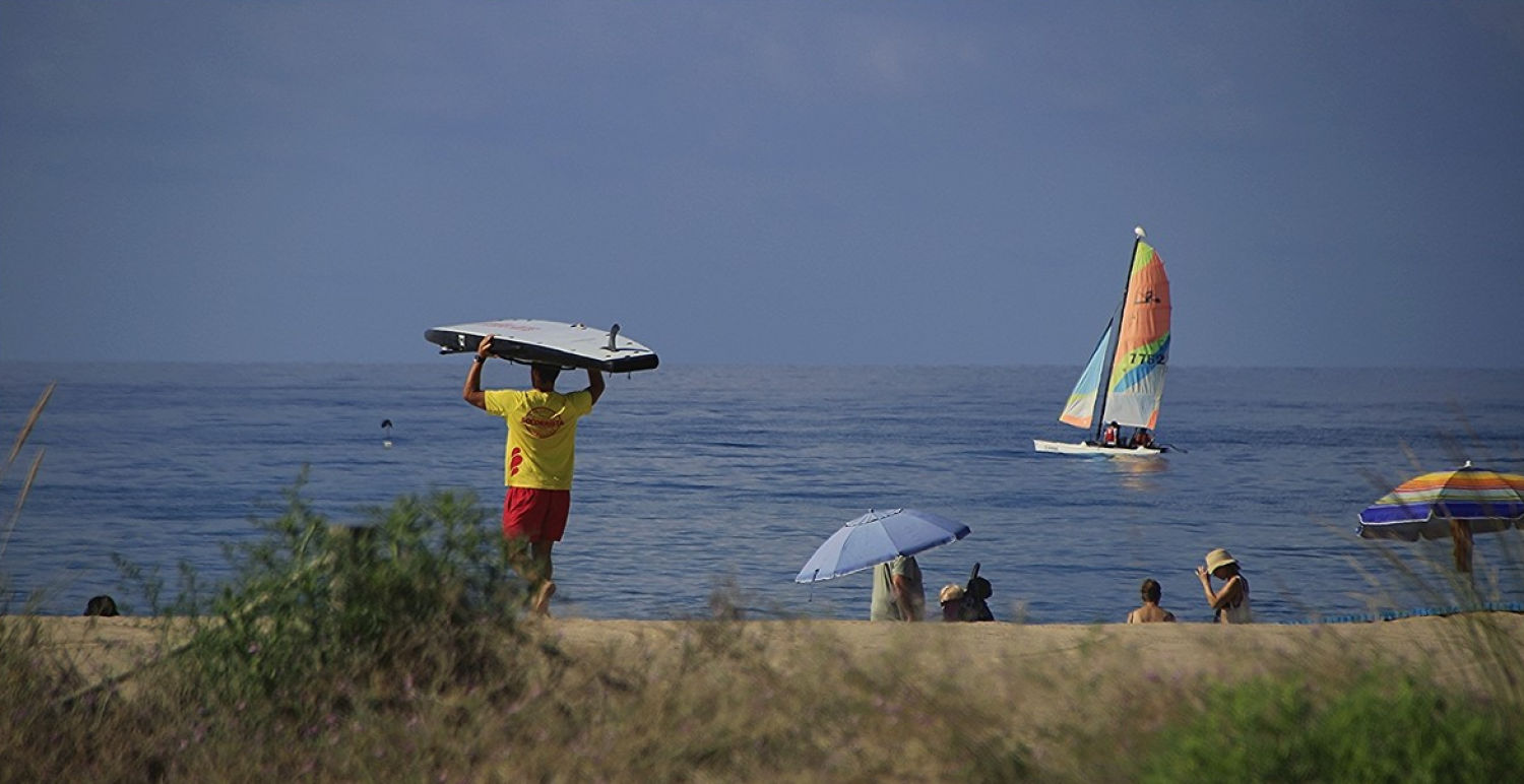 Preparativos para el día de playa en Castelldefels.
