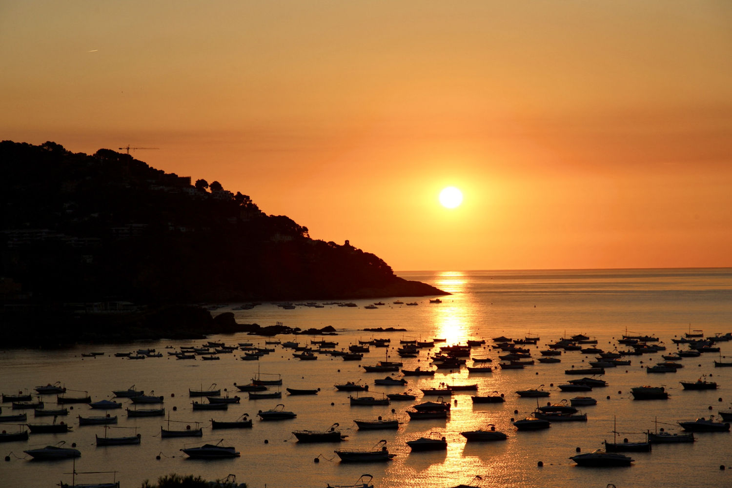 El sol ilumina los barcos en Calella de Palafrugell.