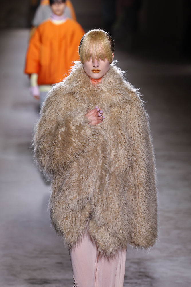 PARIS, FRANCE - FEBRUARY 27: (EDITORIAL USE ONLY - For Non-Editorial use please seek approval from Fashion House) (EDITOR'S NOTE: Image contains nudity.)  A model walks the runway during the Saint Laurent Womenswear Fall/Winter 2024-2025 show as part of Paris Fashion Week on February 27, 2024 in Paris, France. (Photo by Marc Piasecki/WireImage)
