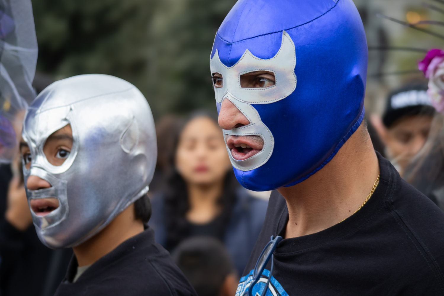 Caretas de lucha mexicana, en el Desfile de Catrinas.