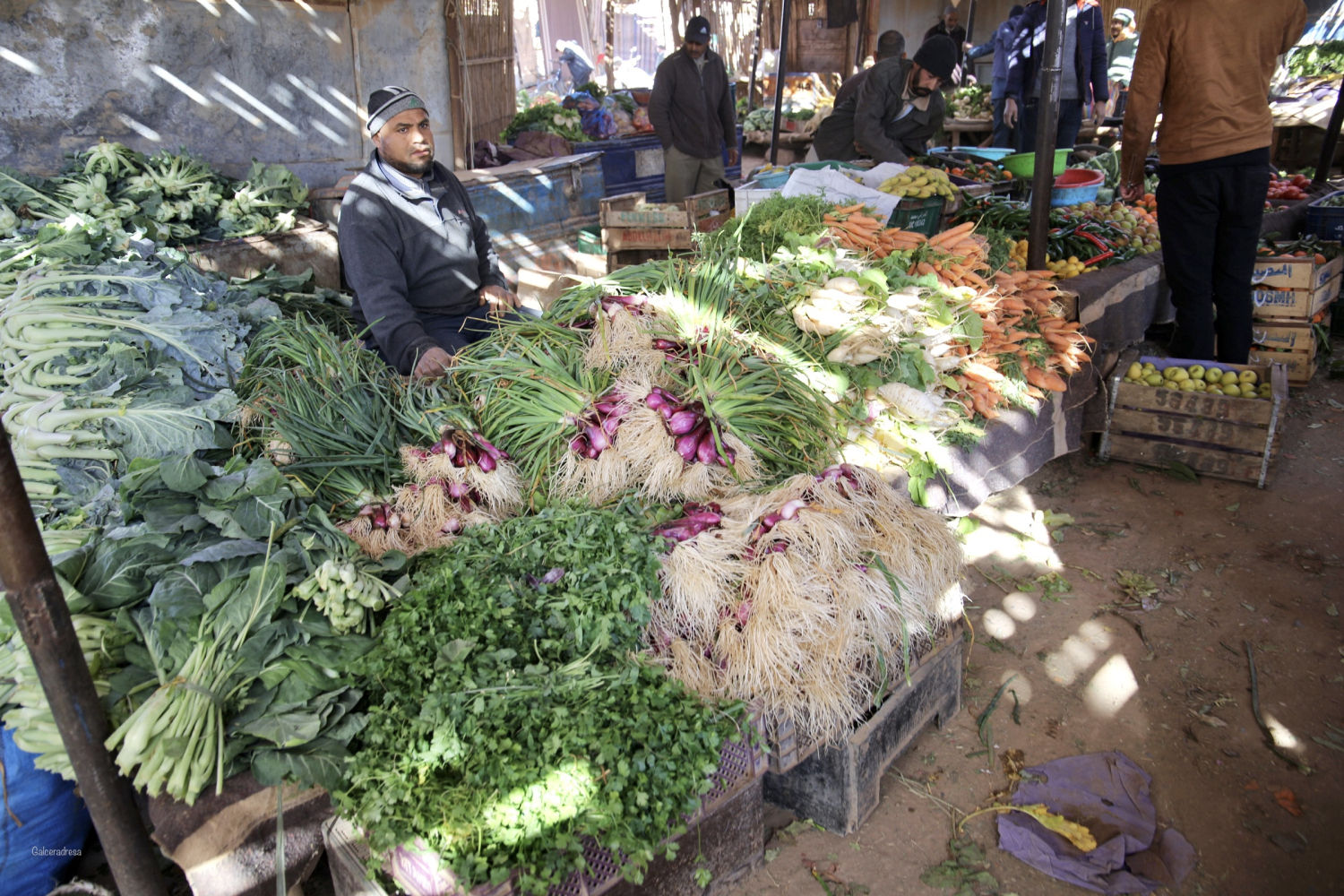 Parada del mercado de verduras de Rissani.