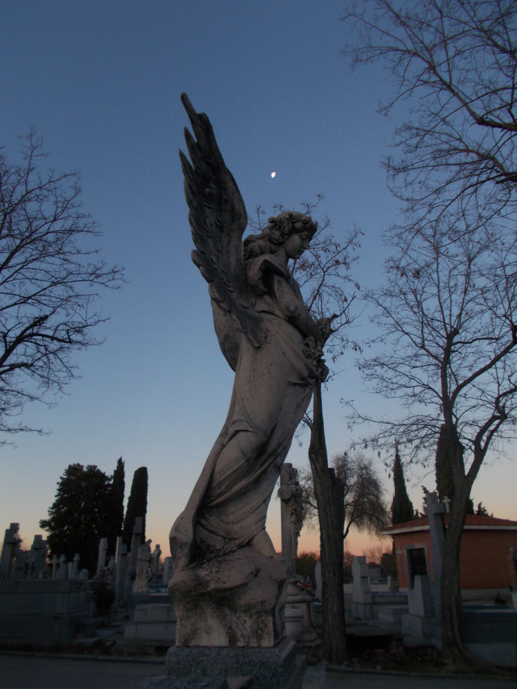 Ángel de la Almudena coronado por la luna.