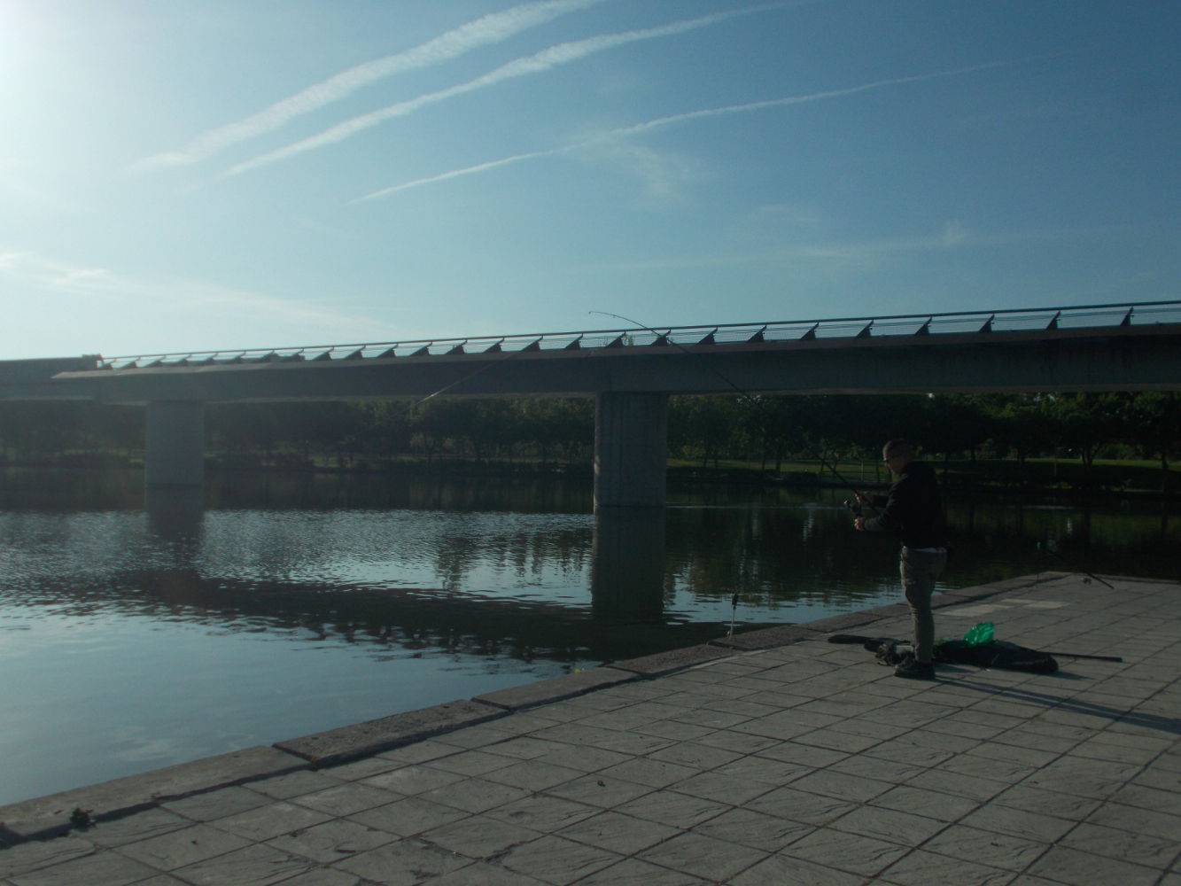 Pescador en el lago de Juan Carlos I.