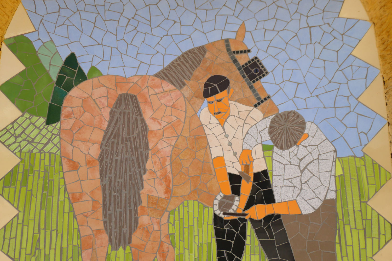 Detalle de los payeses en pleno trabajo.