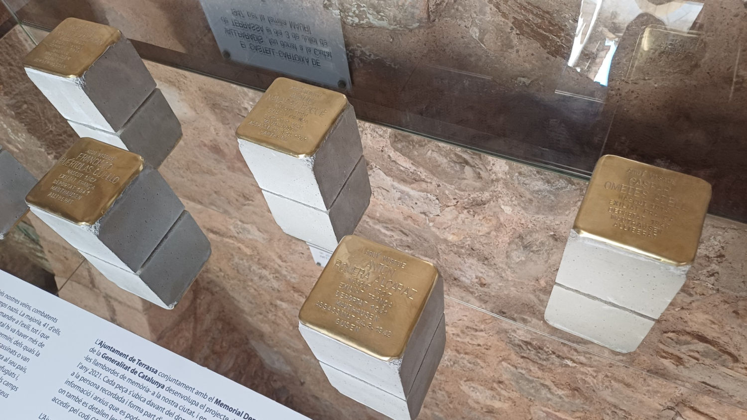 Cinco de las Stolpersteine de Terrassa.