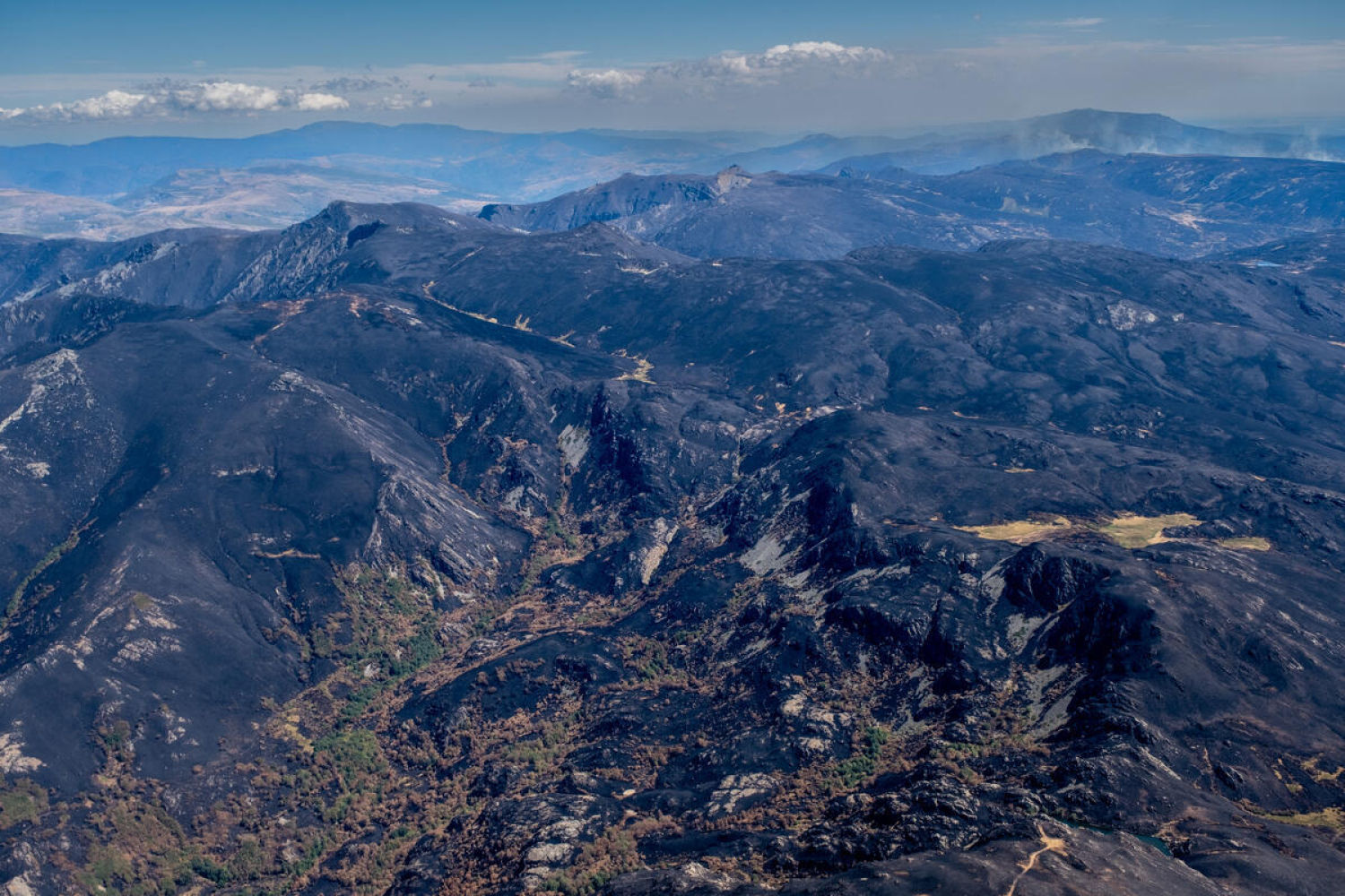Peña Trevinca is the highest peak of the Segundera range, which is part of the mountain system of the Montes de León, within the Galician-Leonese Massif. It is located on the provincial border between Zamora and Ourense, with an altitude of 2,127 meters above sea level according to the National Geographic Institute, making it the highest peak both in Galicia and in the province of Zamora.
A 16-day heatwave has exacerbated the fires that have ravaged Spain, making this summer one of the worst on record.
This is the toll of the flames in recent weeks, which have destroyed almost 400,000 hectares. Greenpeace, with the help of photographer Pedro Armestre, has documented the extent of the destruction from the air, even reaching areas that have not been photographed until now.
La presencia de una ola de calor de 16 días de duración ha agravado los incendios que han asolado España, convirtiendo este verano en uno de los peores de la historia desde que hay registros. Este es el balance de las llamas de estas últimas semanas, que han arrasado casi 400.000 hectáreas. Greenpeace, de la mano del fotógrafo Pedro Armestre, ha documentado desde el aire la magnitud de la destrucción, llegando incluso a zonas no fotografiadas hasta ahora.
Peña Trevinca es la cumbre más elevada de sierra Segundera, que forma parte del conjunto montañoso de los montes de León, en el macizo Galaico-Leonés. Se encuentra en el límite provincial de Zamora y Orense, con una altitud según el Instituto Geográfico Nacional de 2127 m s. n. m., lo que lo sitúa como el pico de mayor altitud tanto de Galicia como de la provincia de Zamora.
Incendio de Porto. Más de 20.000 hectáreas quemadas desde el pasado 14 de agosto, tras iniciarse a causa del rayo de una tormenta. Los incendios que en lo que va de verano ya han arrasado más de 140.000 hectáreas en Castilla y León.