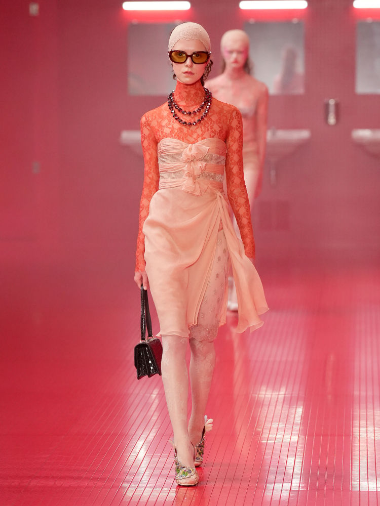 PARIS, FRANCE - MARCH 07: A model walks the runway during the Nina Ricci Ready to Wear Fall/Winter 2025-2026 fashion show as part of the Paris Fashion Week on March 7, 2025 in Paris, France. (Photo by Victor VIRGILE/Gamma-Rapho via Getty Images)