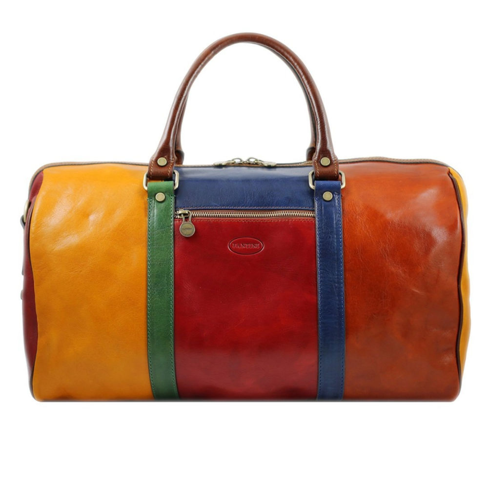 La bolsa de viaje Olimpia está hecha a mano con la mejor piel de curtido vegetal bañada en una llamativa gama de colores