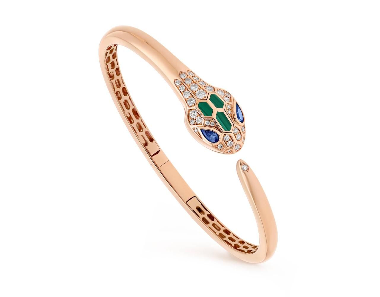 Pulsera flexible de la colección Serpenti en oro rosa de 18 quilates y con ojos de zafiro